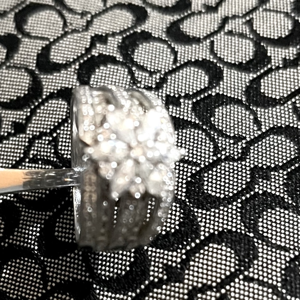 Diamonique .925 Sterling Silver floral shaped cluster.